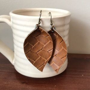 Faux leather basket weave petal earrings